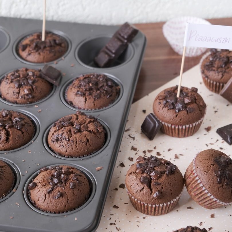 chocolate cupcakes on white tray