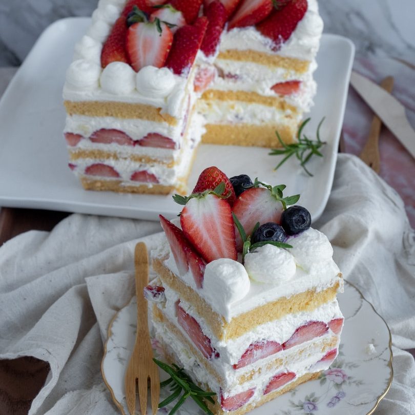 white and red strawberry cake